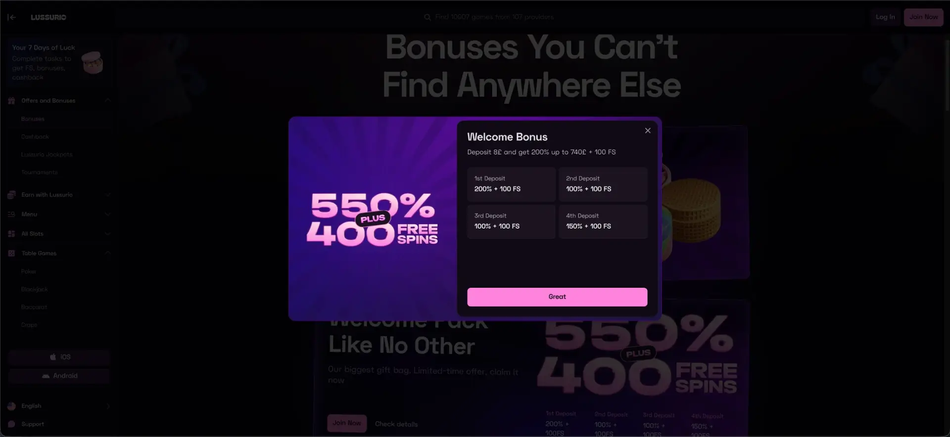 Lussurio welcome bonus